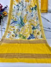 MG 379 Gold Jari Border With Weaving Linen Printed Sarees Wholesale Online